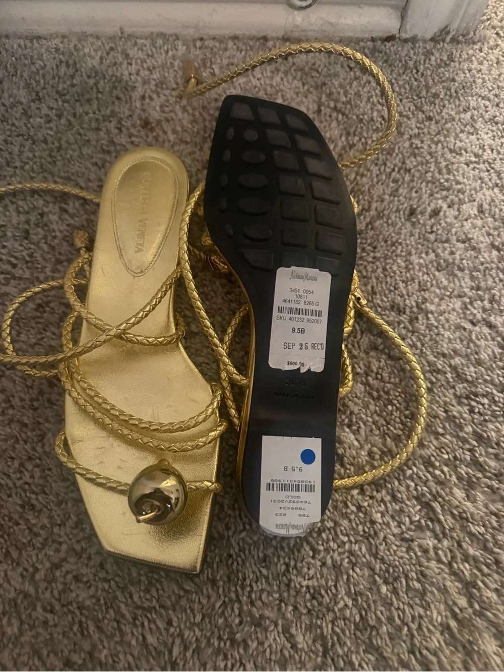 Bottega Veneta Gold Braided Lace-Up Espadrille Sandals